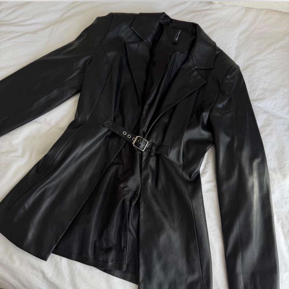 Faux Leather sinched belted Jacket